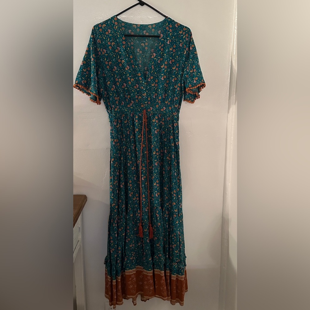 Floral Teal and Brown Dress